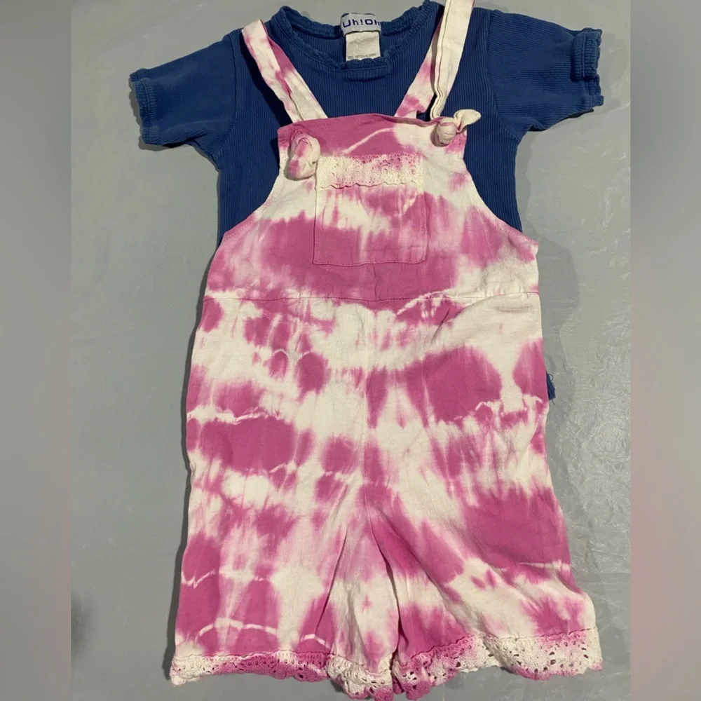 Pink Tie-Dye Overalls with Blue Top